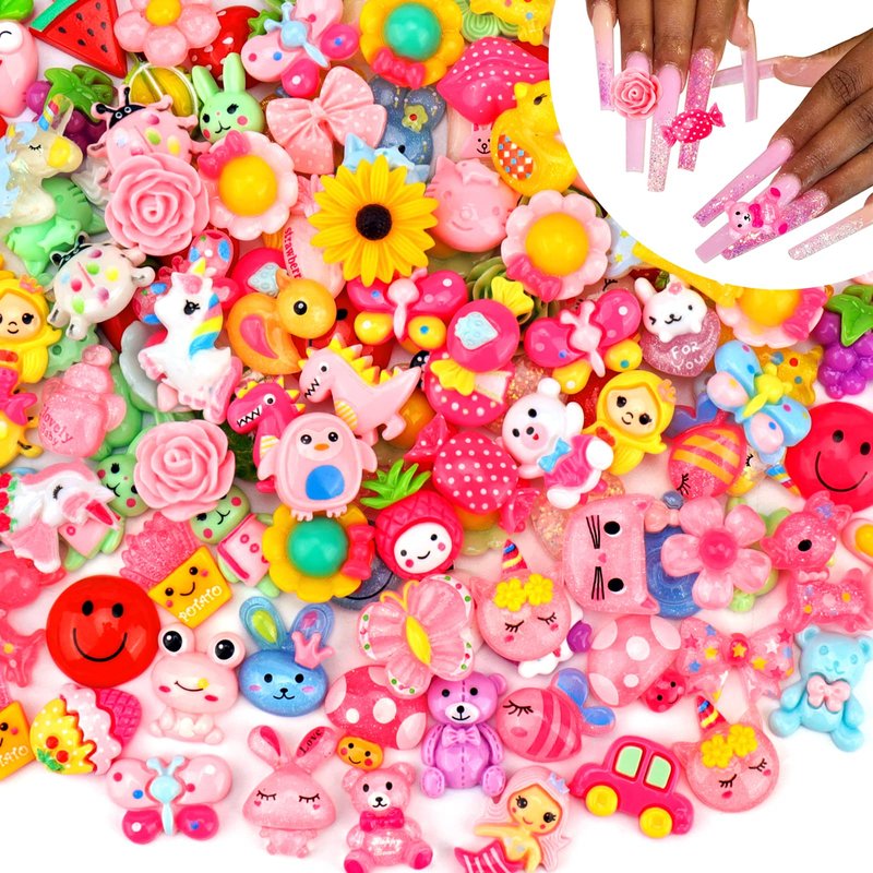 Mity Rain Slime Charms - 150pcs Kawaii Nail Decorations, 3D Flatback Resin Charms for Nail Art