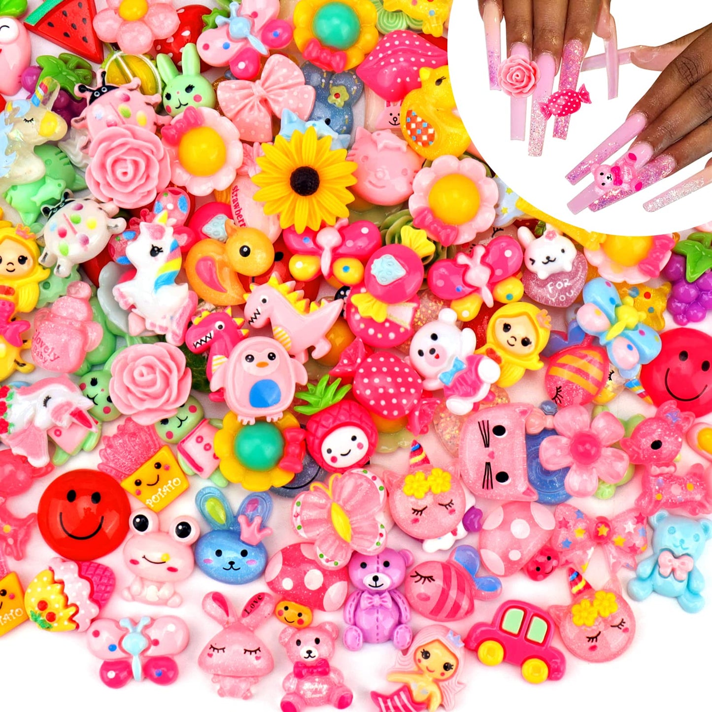 Mity Rain Slime Charms - 150pcs Kawaii Nail Decorations, 3D Flatback Resin Charms for Nail Art