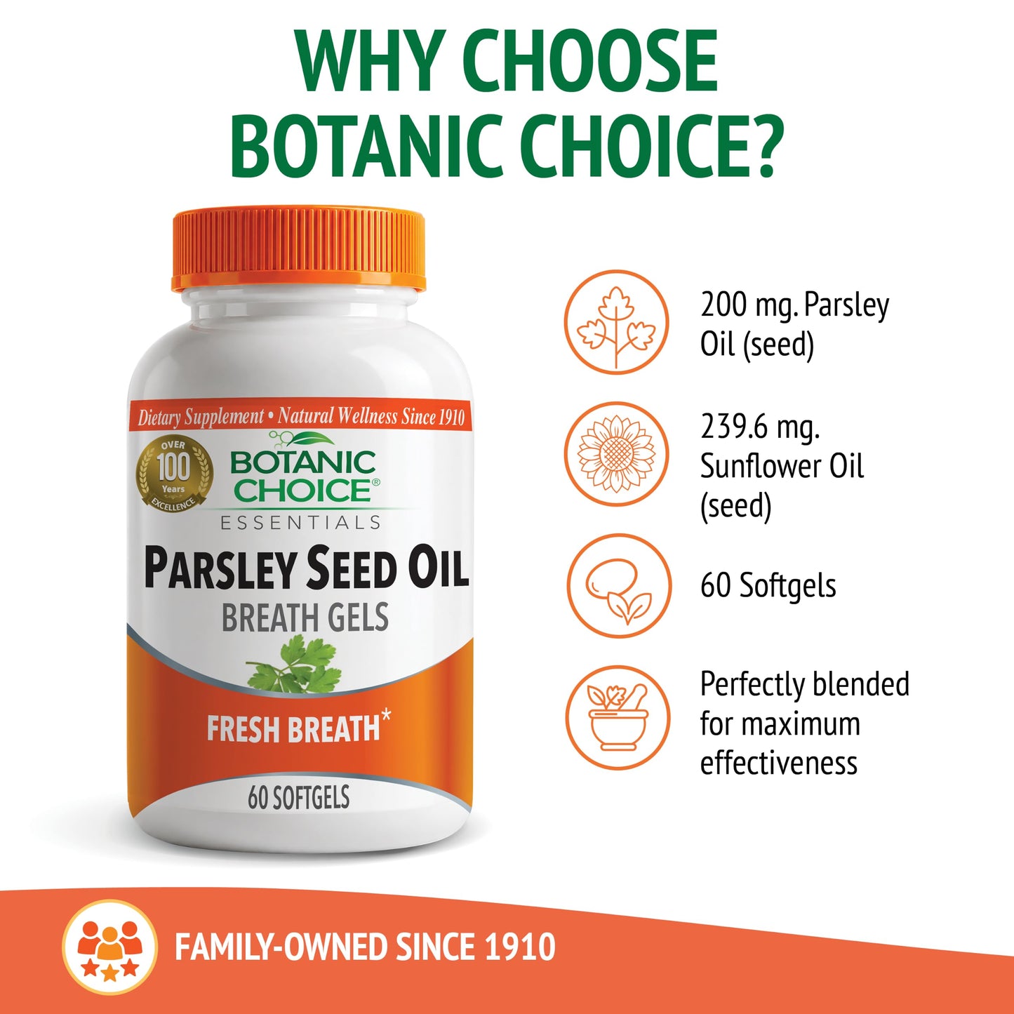 Botanic Choice Parsley Seed Oil-for Bad Breath from Odor-Causing Foods-Odor Neutralizer from Within-Breath Freshener gels-60 Softgels - 2 Pack