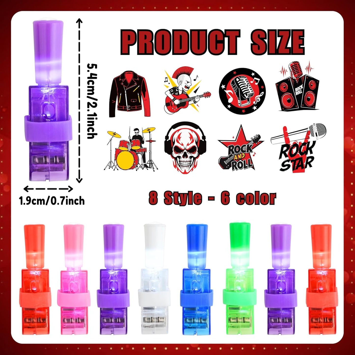 Rock Party Favors - 72 PCS LED Finger Lights & Tattoos Combo | Glow in the Dark Goodie Bag Fillers for Kids