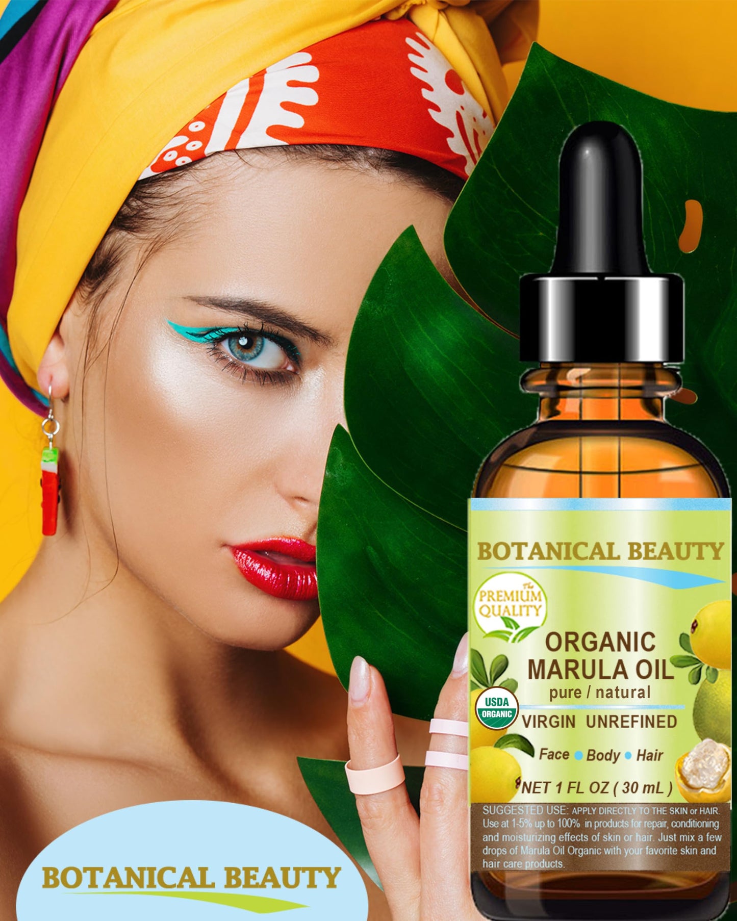 Botanical Beauty Organic MARULA OIL WILD GROWTH 100% Pure Natural Virgin, Unrefined Cold-Pressed Moisturizer for FACE, DRY SKIN, BODY, DAMAGED HAIR, NAILS, Anti-Aging (2 Fl Oz)