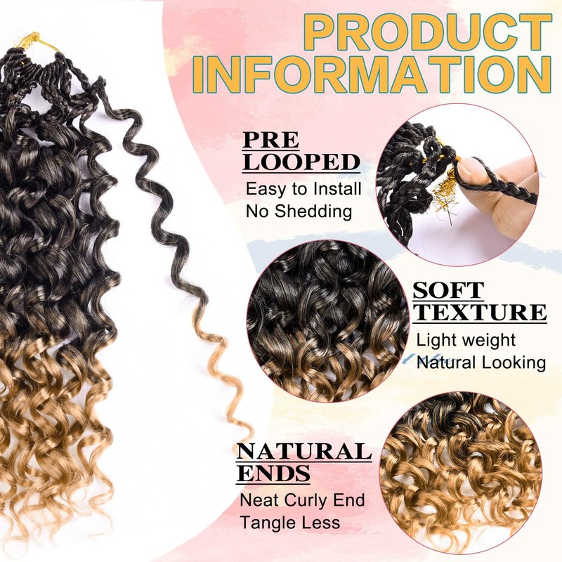 GoGo Curl Crochet Hair - 14 Inch Brown Water Wave Extensions | Synthetic & Human Hair Braids