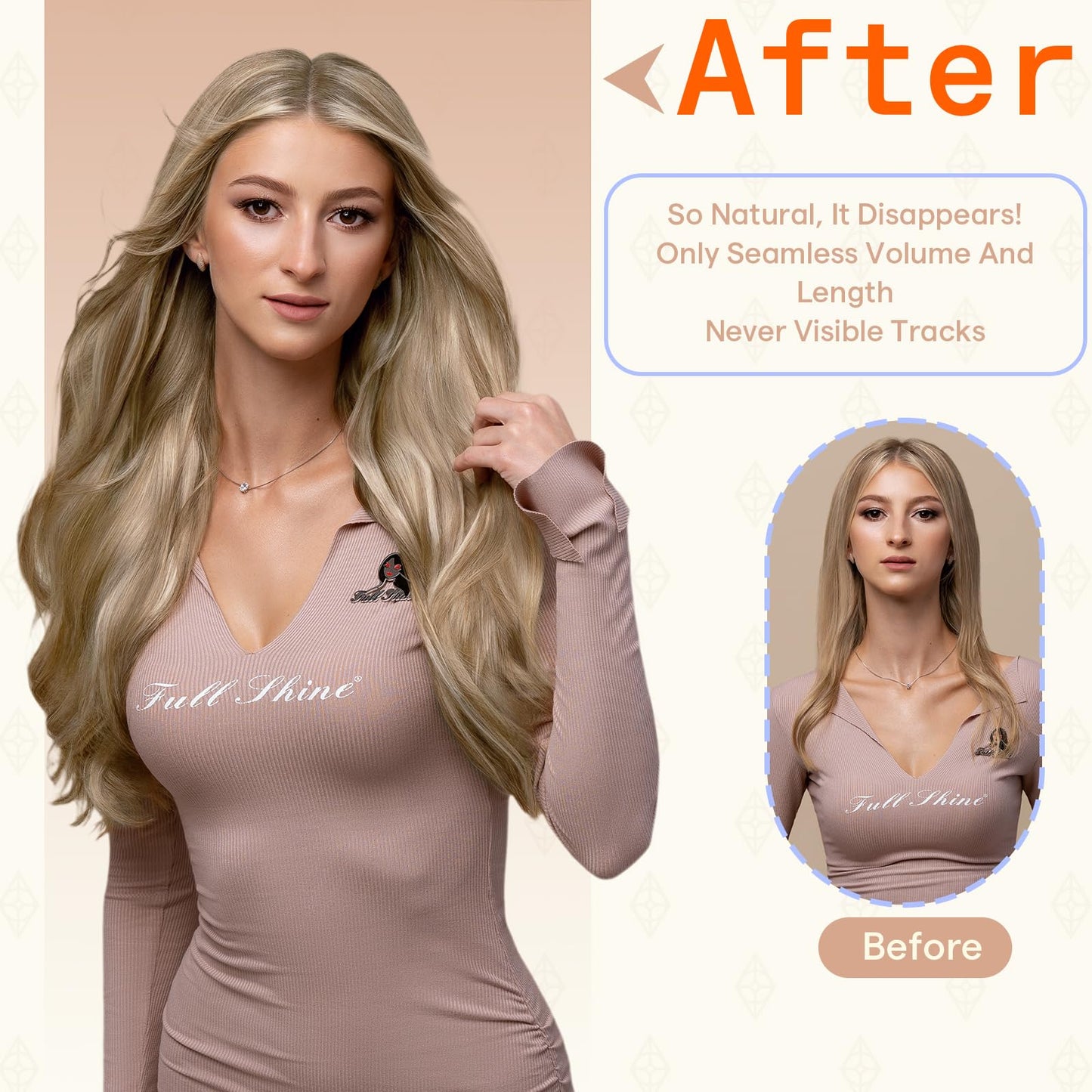 Full Shine Human Hair Extensions Tape in, Desert Blonde Mix 12 Inch