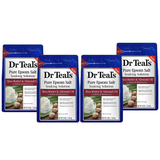 Dr. Teal's Shea Butter & Almond Oil Bath Soak Gift Set (4 Pack, 3lbs Ea.) - Soften and Moisturize Formula Blended with Pure Epsom Salt & Almond Oil - Treat Your Skin, Relieve Stress and Sore Muscles