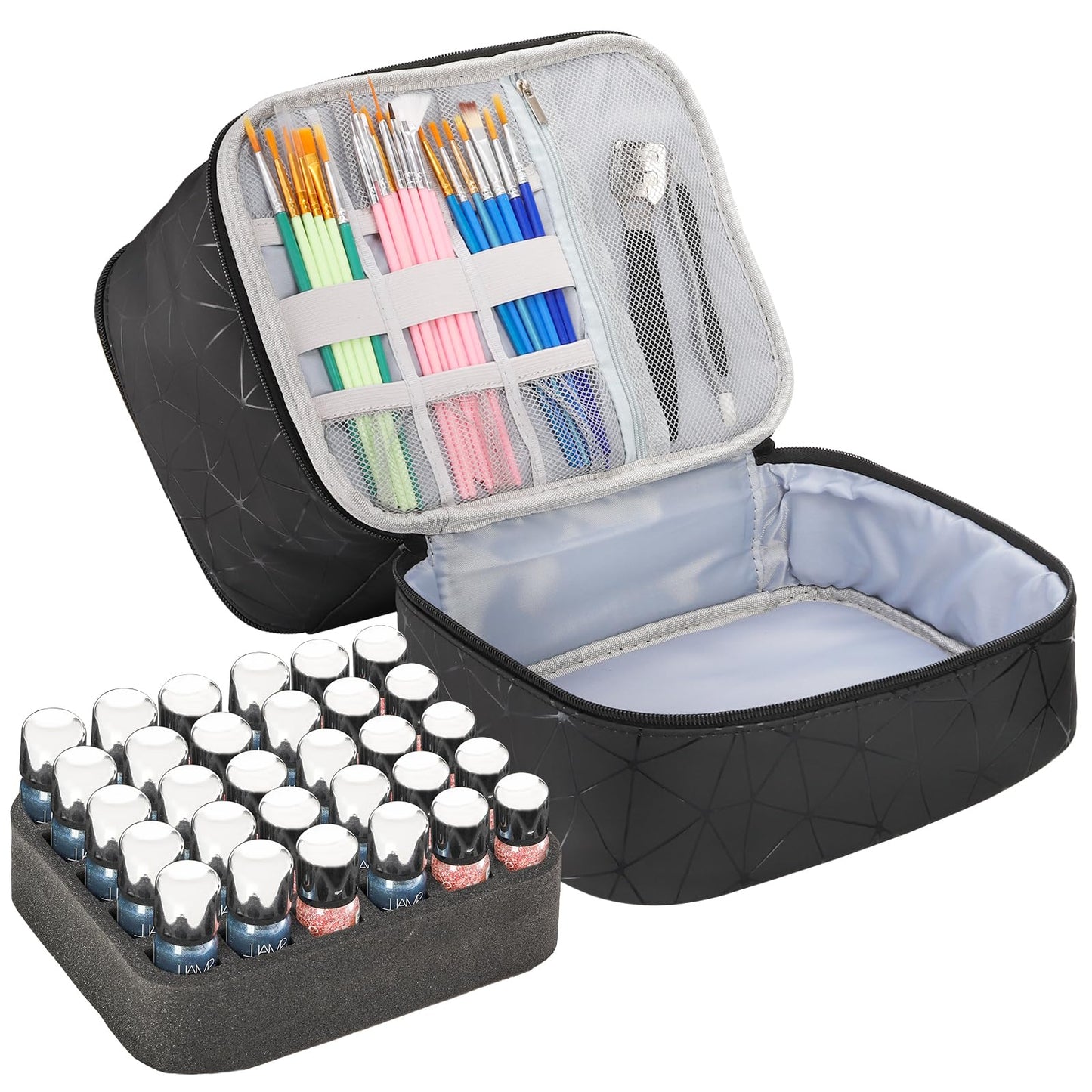 ZOOFOX Nail Polish Organizer Case, Double-Layer Nail Polish Carrying Bag with Handle, PU Leather Nail Organizers and Storage Bag for Manicure Accessories