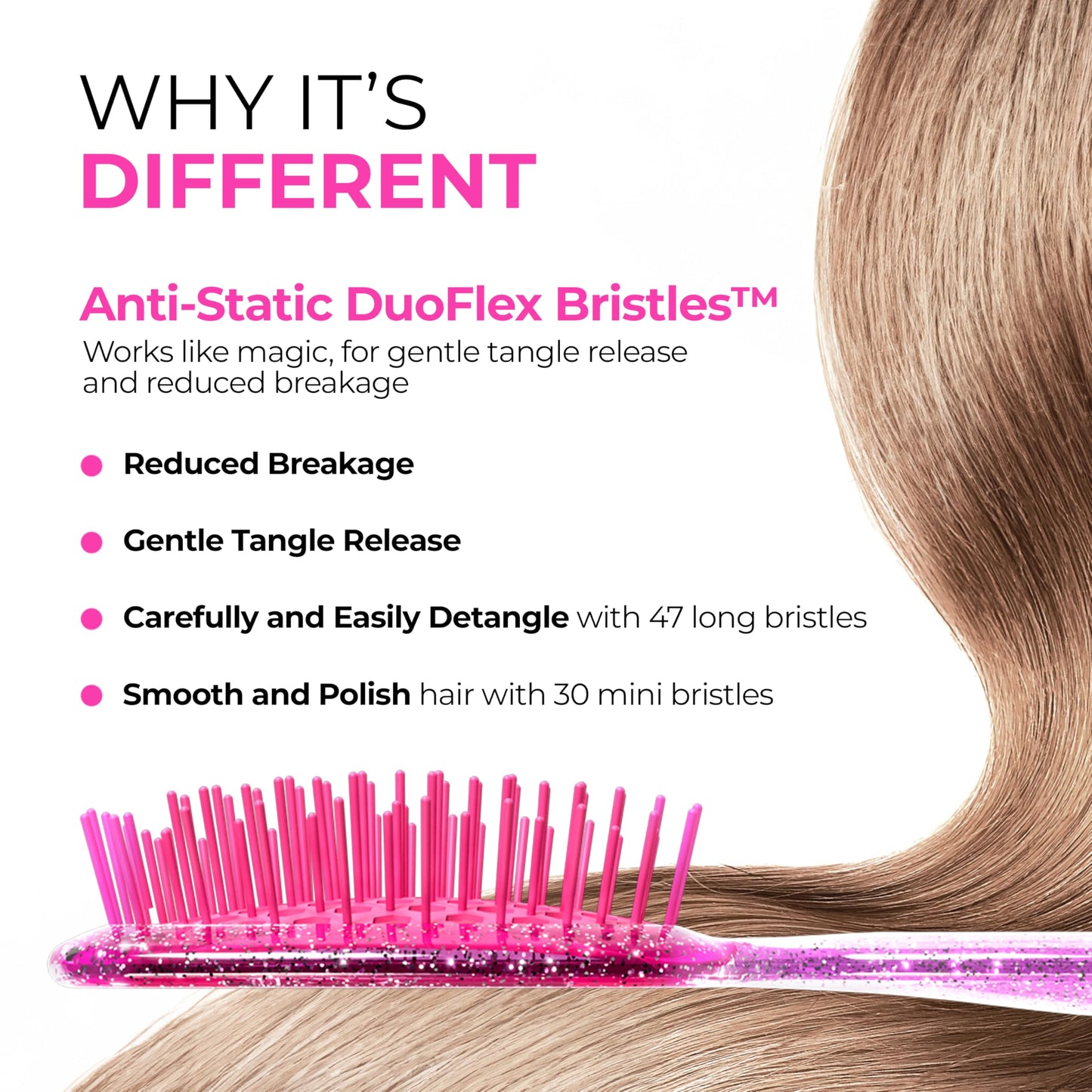 FHI Heat UNbrush Mini Detangler Brush for Pain-Free Brushing on All Wet or Dry Hair Types — Durable Duoflex Anti-Static Bristles, Lightweight Handle, Vented Mini Hair Brush, Rose Quartz Pink