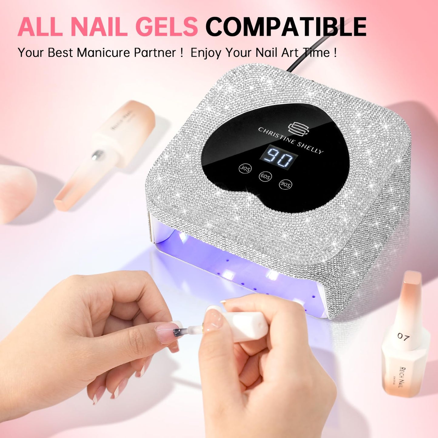 UV Nail Lamp, CHRISTINE SHELLY UV Light for Gel Nails, 48W Plug-in Mini Diamond Nail Lamp Nail Dryer with Touch Control Auto Sensor and 3 Timer Settings Nail Light Curing Lamp, Home, White Diamond