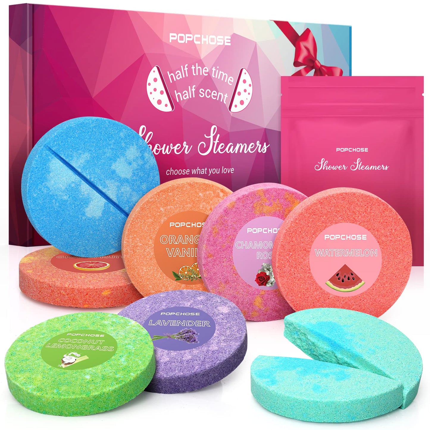 POPCHOSE Shower Steamers Aromatherapy - Bath Bomb Shower Tablets 8 Pack, Self Care & SPA Relaxation - Stocking Stuffers Christmas Gifts for Women and Mom Who Has Everything, Birthday Valentines Gift