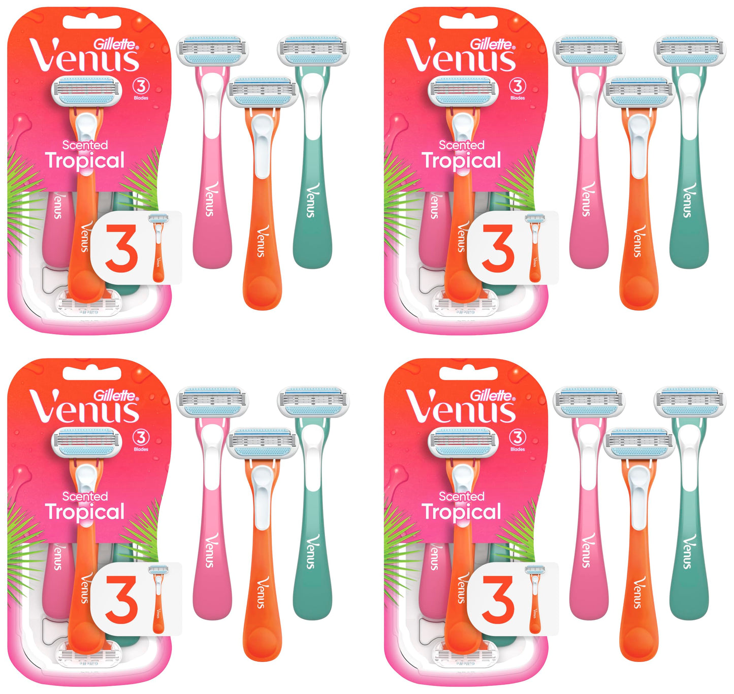 Gillette Venus Tropical Women's Disposable Razor, 3 Count (Pack of 4)