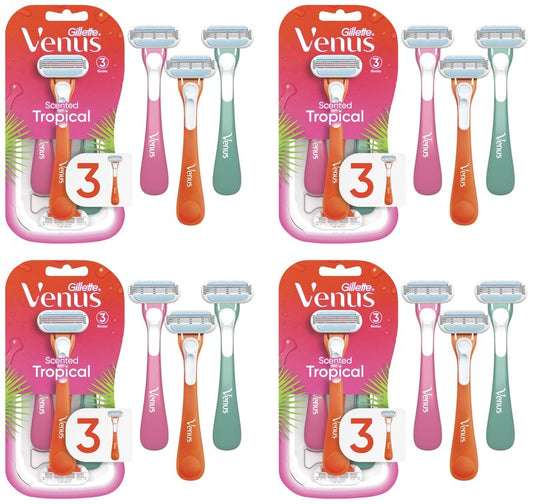 Gillette Venus Tropical Women's Disposable Razor, 3 Count (Pack of 4)