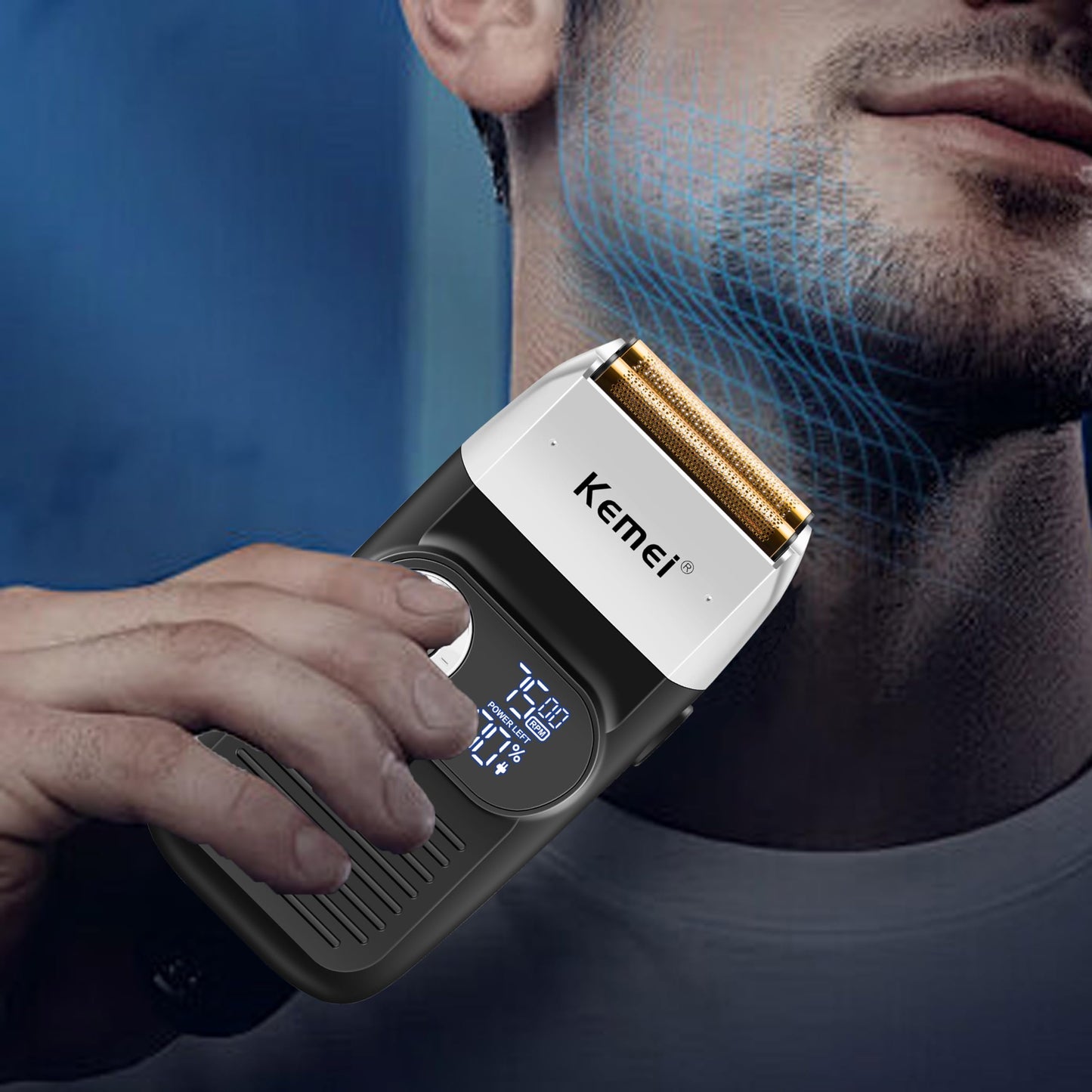 KEMEI 2-in-1 Men's Electric Shaver, Cordless Rechargeable Bald Trimmer with LED Display
