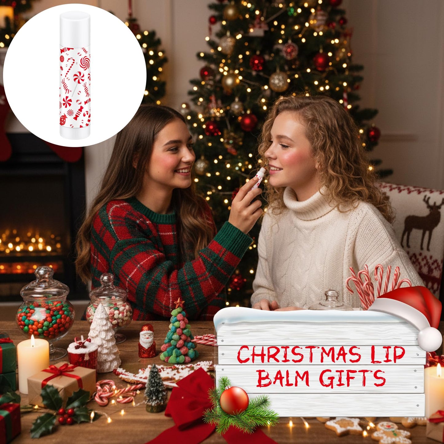 50 Pack Christmas Lip Balms Bulk Christmas Candy Peppermint Cane Scented Holiday Flavor Lip Balm Gifts Xmas Party Gifts Bulk Xmas Items Stocking Stuffers for Women Men Staff Employee (Lollipop 2)