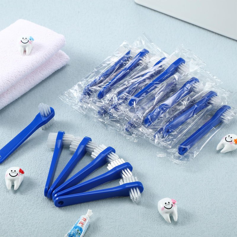 Qinyoung 50 Pcs Denture Brush Individually Dual Headed Firm Hard Bristle Toothbrush Denture Cleaner Brush for Cleaning Dentures, Retainers, False Teeth, Braces