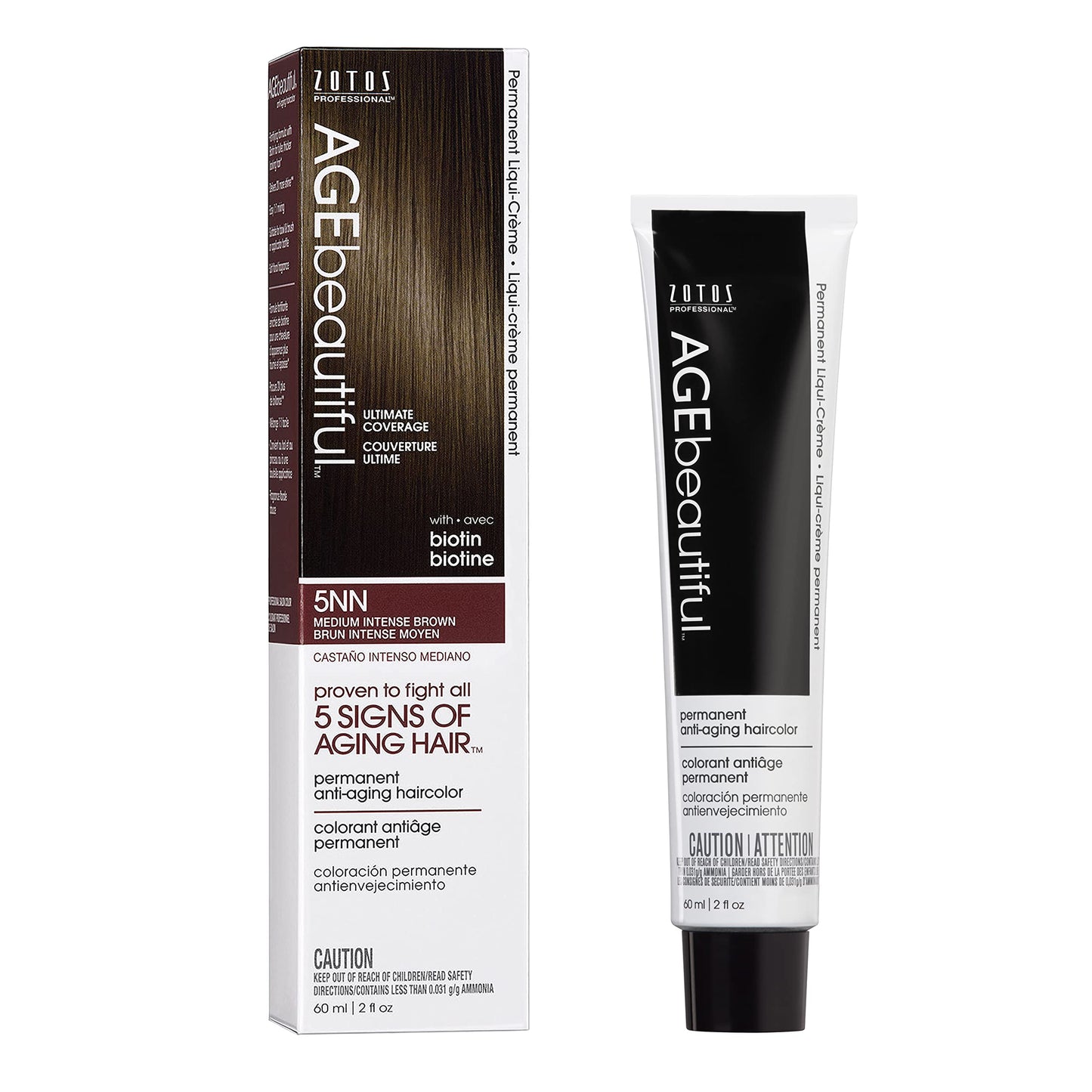 AGE beautiful Permanent Hair Dye 5NN Medium Intense Brown - Natural Brown Hair Color Cream with 100% Gray Coverage, Anti-Aging Biotin Formula for Thicker, Fuller Hair, Professional Salon Quality