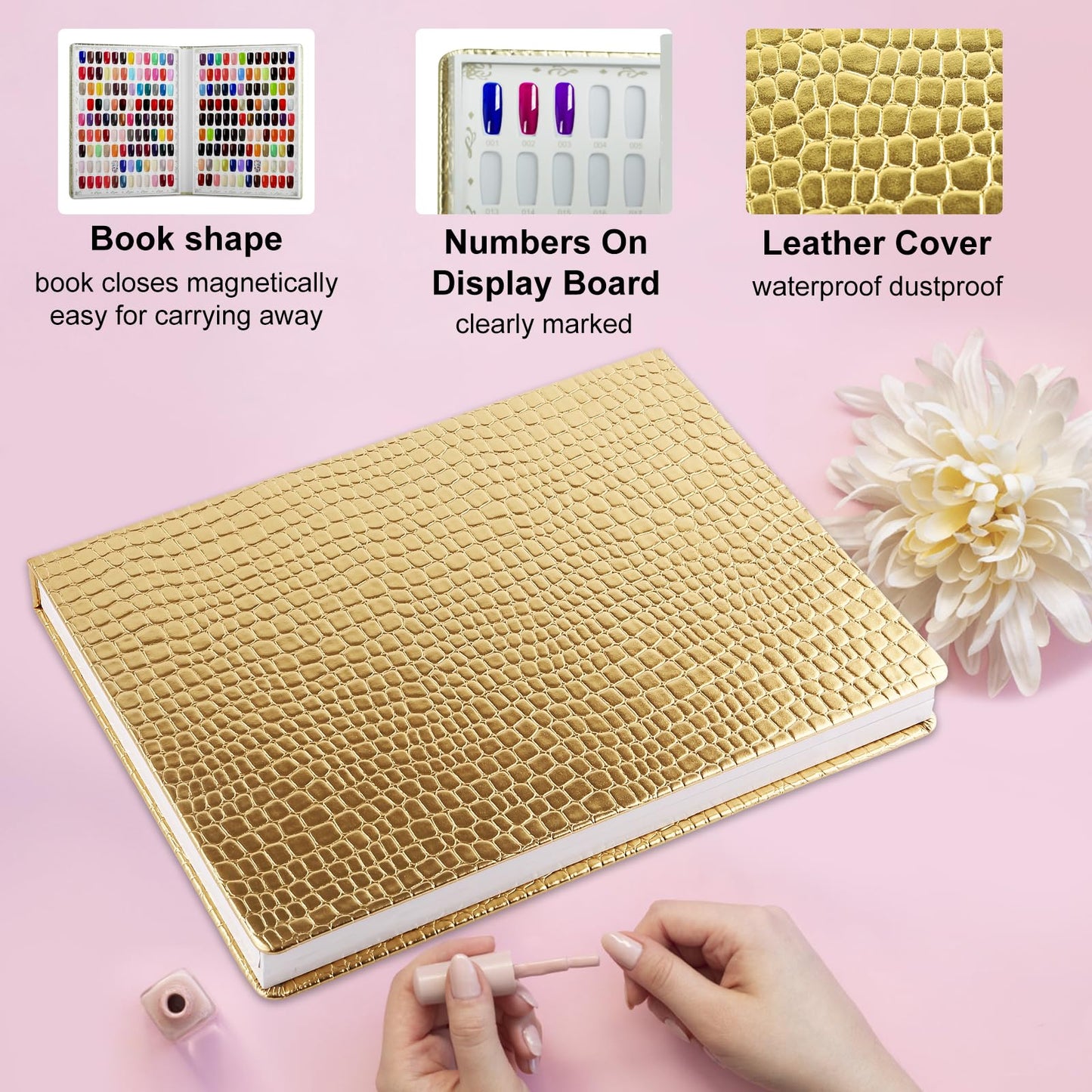 C12rtive 216 Nail Display Book with 240 Nail Tips & 300 Number Labels, Professional Gel Polish Nails Art Design Swatches Book (Silver)