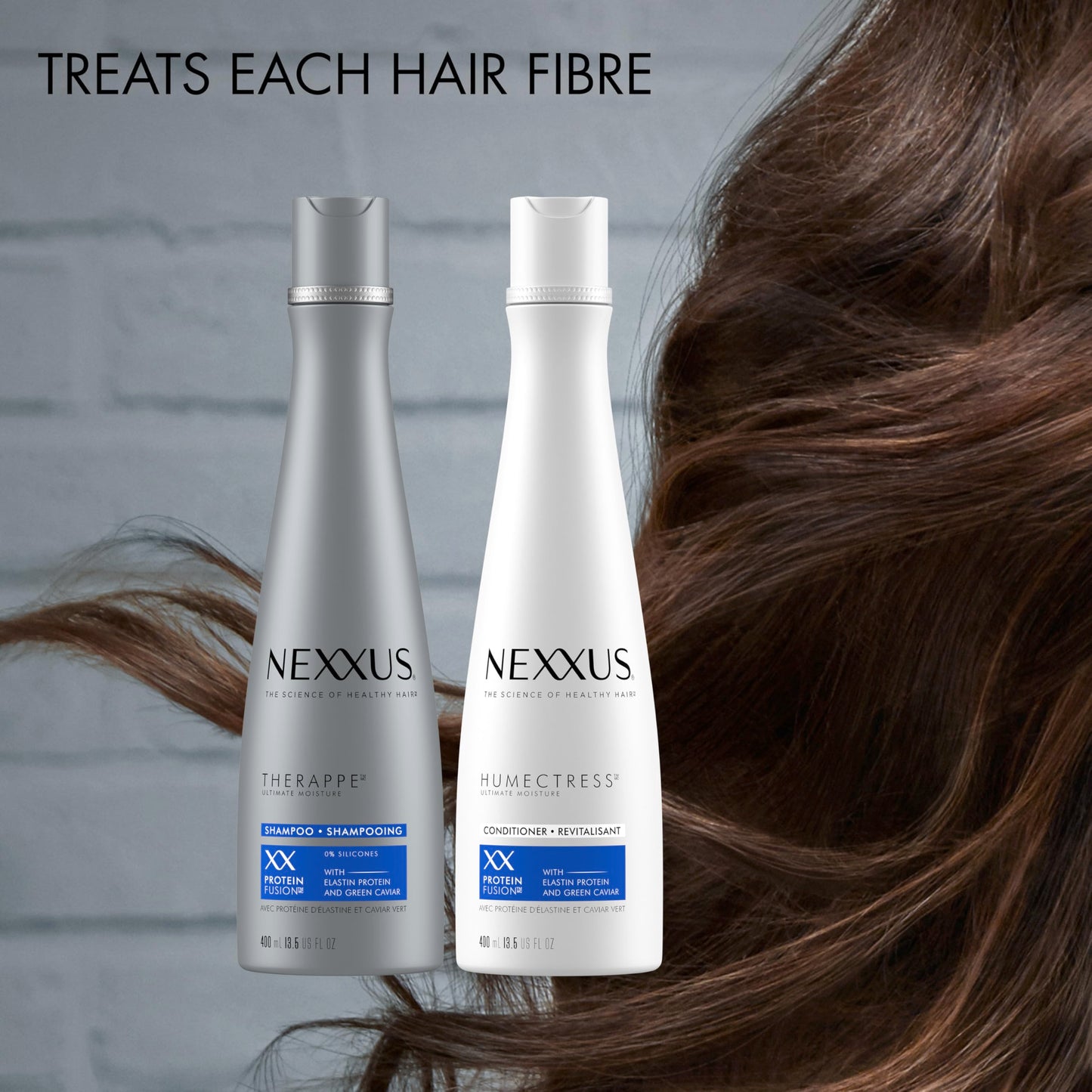Nexxus Shampoo and Conditioner Therappe Humectress 2 Count for Dry Hair Silicone-Free, Moisturizing Caviar Complex and Elastin Protein 33.8 oz