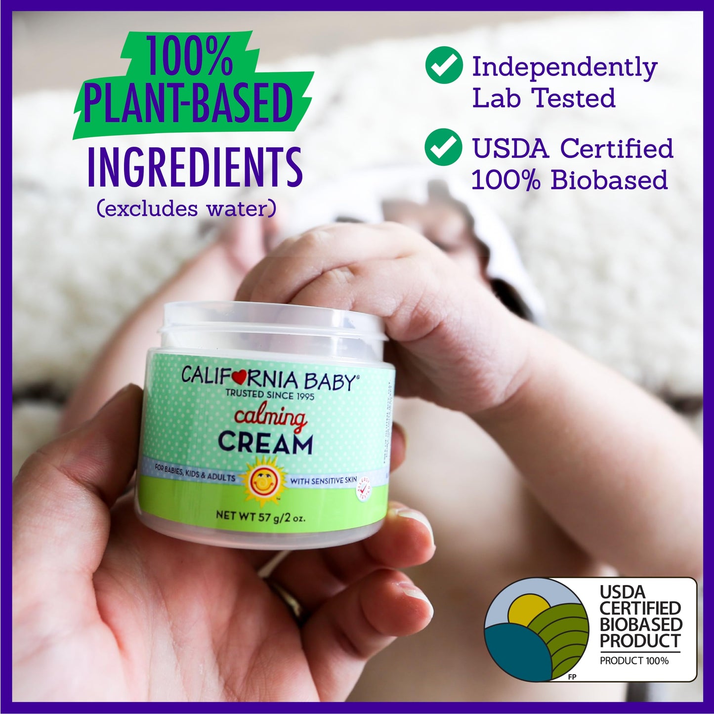 California Baby Calming Cream | 100% Plant-Based Moisturizer | Lavender Baby Lotion | Face Moisturizer For Dry Skin | Hypoallergenic | 113g / 4oz
