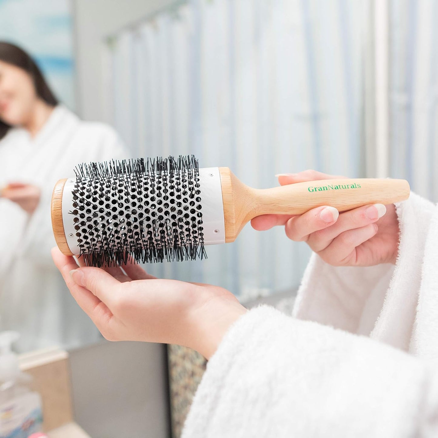 Ceramic Barrel Hair Brush - Large 3.0 Inch Round Brush for Thermal & Ionic Styling | Natural Wood & Nylon Bristles