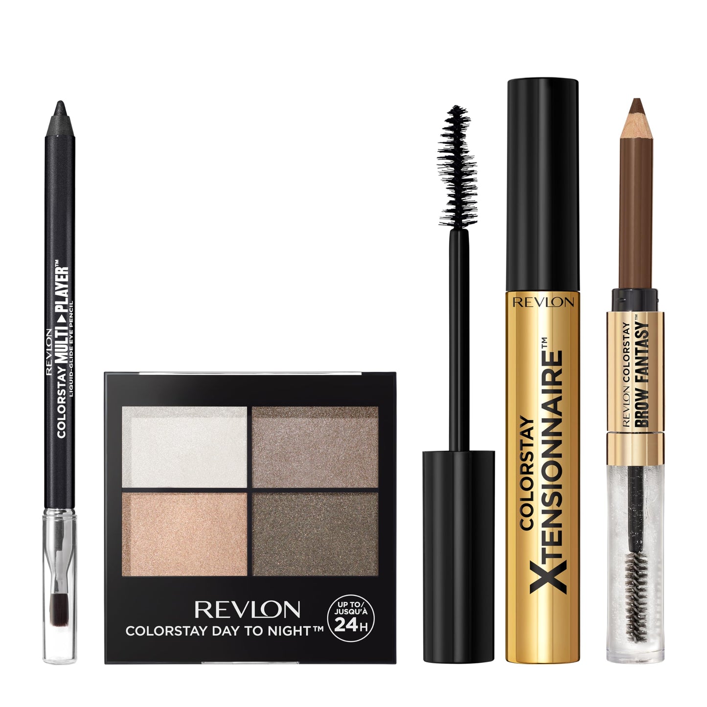 Revlon Moonlit Smokeshow Bundle as featured in Christian Siriano’s NYFW show, ColorStay Eyeshadow Quad, Multiplayer Eye Pencil, Xtensionnaire Mascara, and Brow Fantasy, Pack of 4