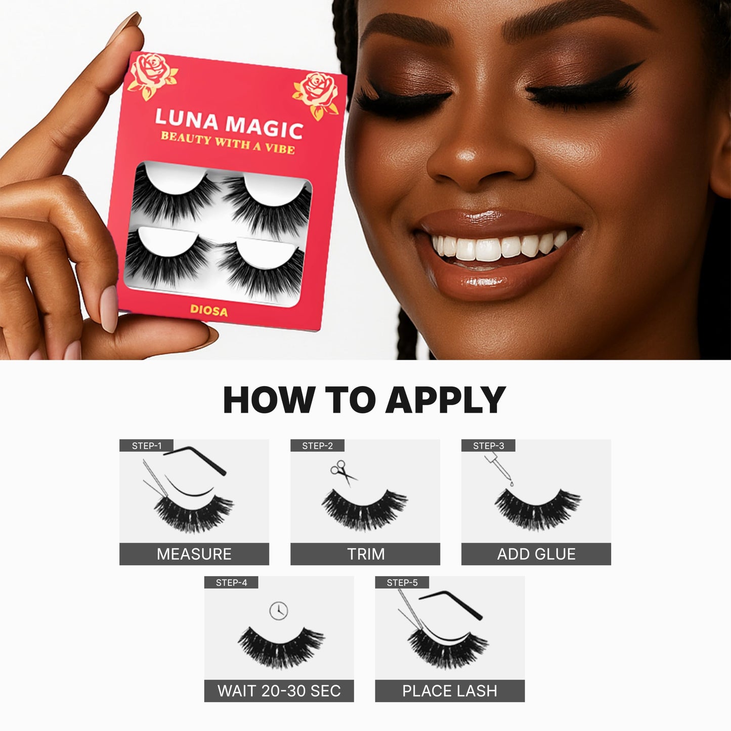 Luna Magic Bebesita Faux Mink Wispy Lashes with Soft Band, Reusable up to 10x, Lightweight Eye-Enhancing Design for Natural or Dramatic Eye Looks - Vegan & Cruelty-Free Eyelashes - 13MM – 3 Pair
