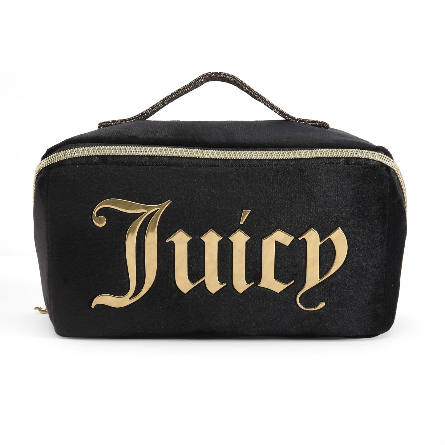 Juicy Couture Black Makeup Bag Cosmetics Organizer Travel Essentials Diagonal Loaf Velour Large Logo