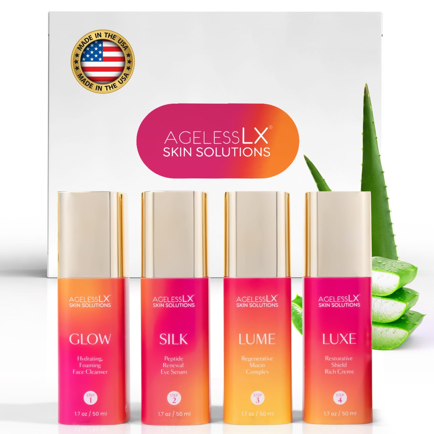 Complete Skincare Kit – Deep Hydrating Face Moisturizer for Women and Men, Cleanser, Peptide Eye Serum, Snail Mucin Essence and Pro-Aging Face Cream – 4-Step Daily Set for All Skin Types