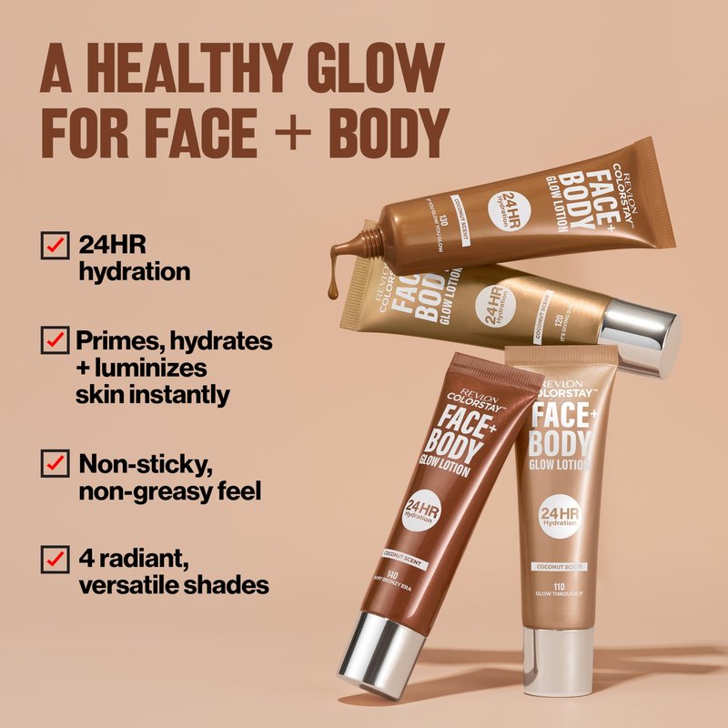 Revlon ColorStay Face & Body Glow Lotion, Hydrating Glow Moisturizer, 24HR Hydration, Illuminating Luminizing Shimmer, 120 It's Giving Sun