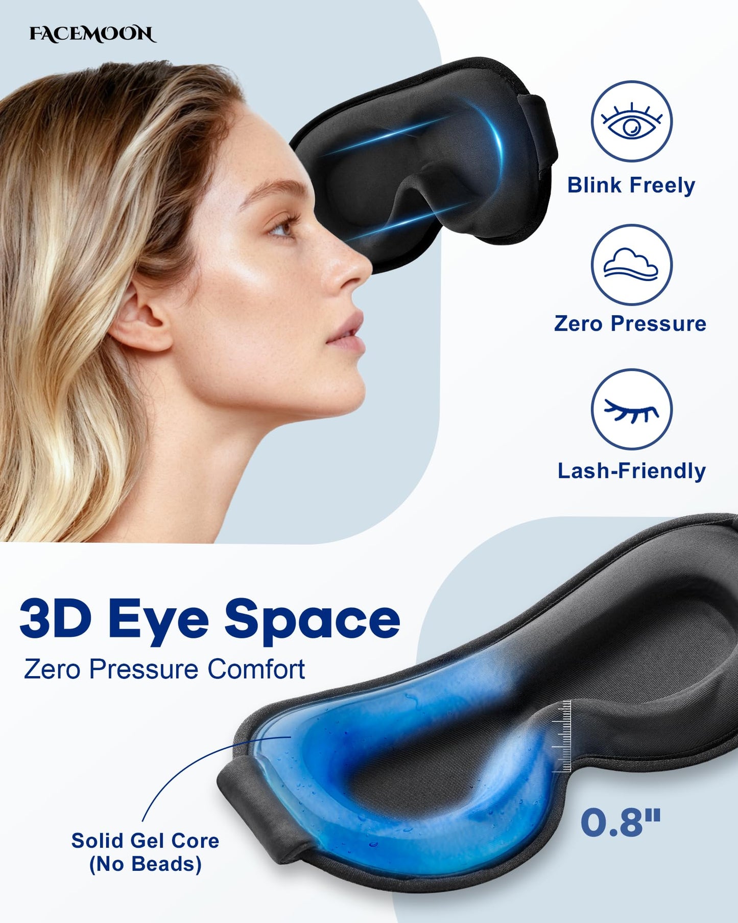 3D Weighted Cooling Gel Eye Mask for Sleeping, FSA Eligible Items HSA, 6oz Gel-Weighted Sleep Mask, 100% Blackout, Gentle Pressure & Cold Relief for Migraine, Ice Cold Mask for Travel Essentials