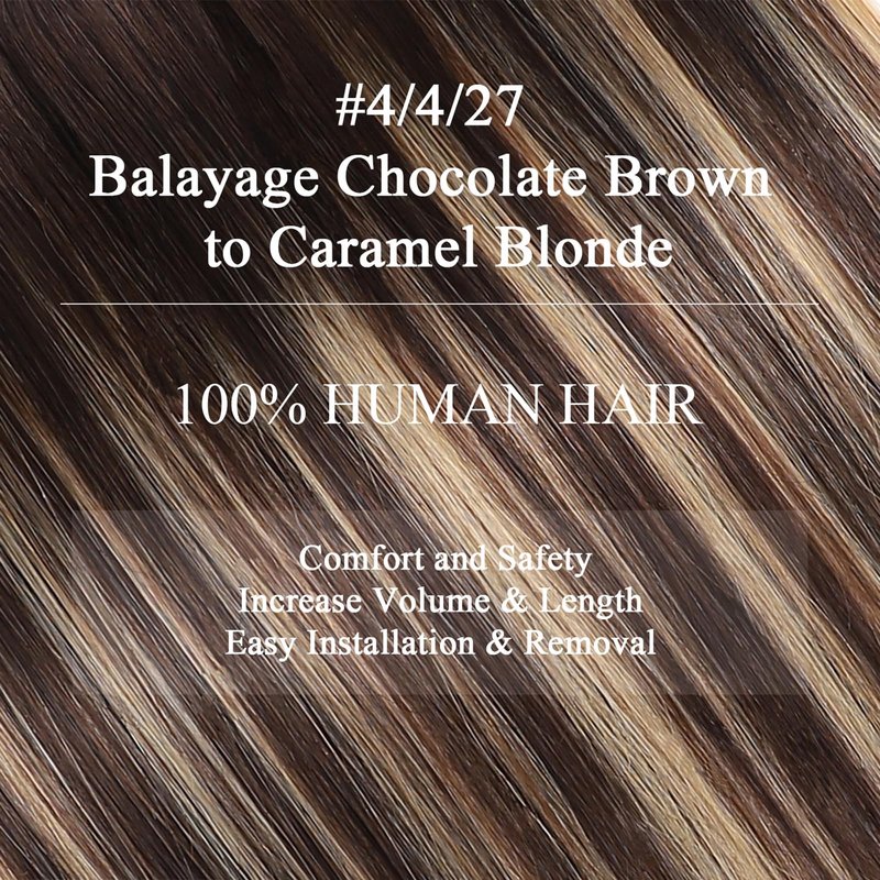 Clip in Hair Extensions Real Human Hair, Remy Human Hair Clip in Extensions for Women, 14 Inch 7Pcs 85g, Balayage Chocolate Brown to Caramel Blonde, Natural Straight Hair