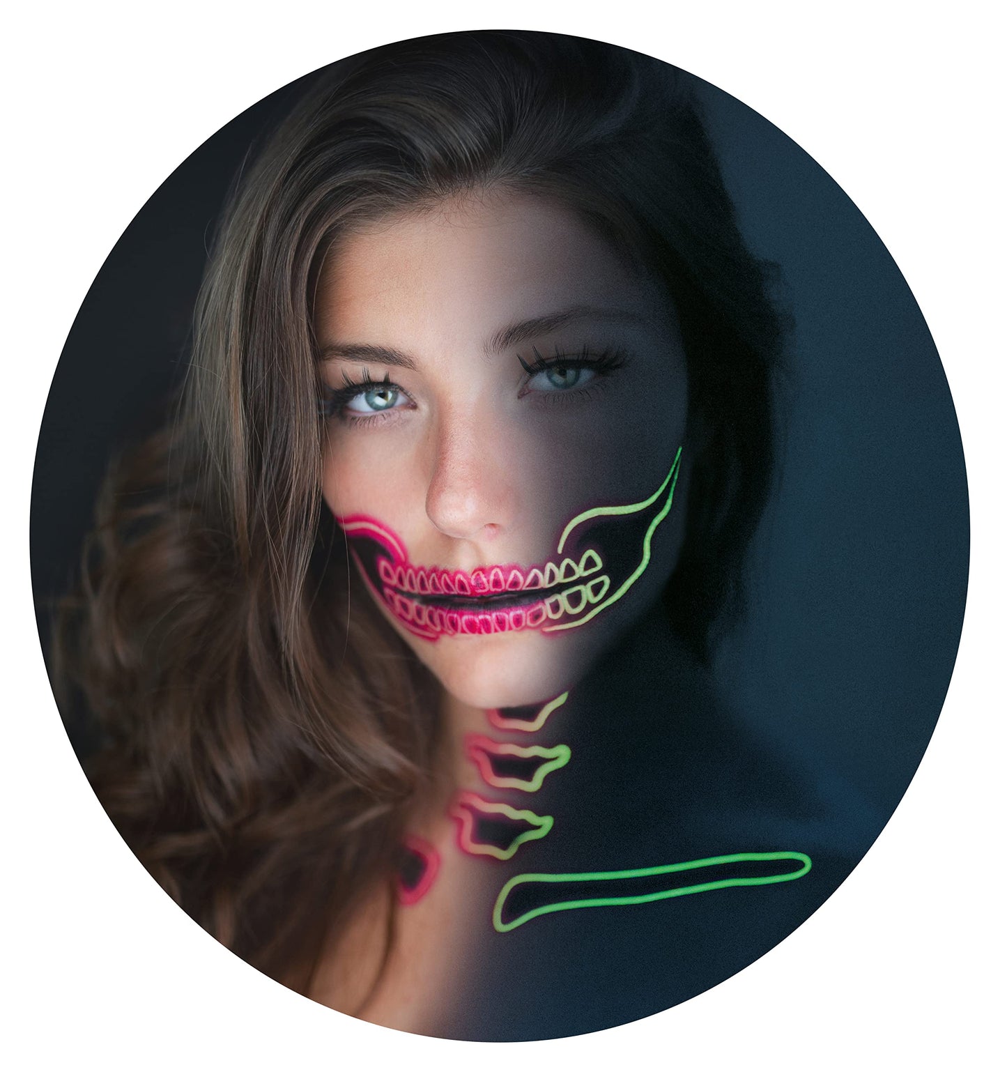 Tattoocrew 2 x Neon Skull Face Pink Temporary Tattoo, Halloween Costume for Women and Men, Adult, Glow in the Dark