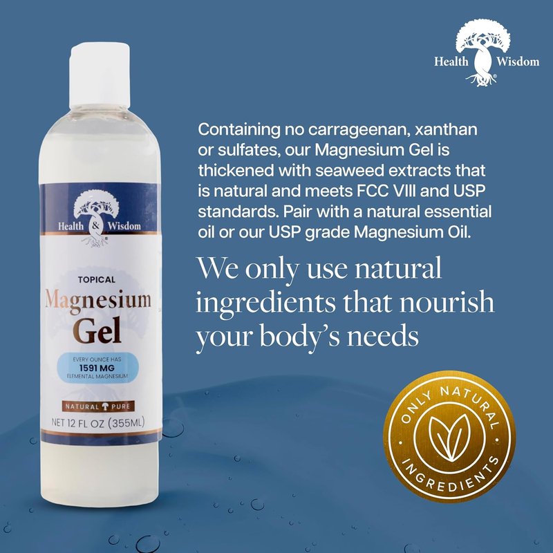 Pure Magnesium Gel for Muscle & Joint Relief - Natural Seaweed Extract for Skin & Scalp Moisturizing - 12 Fl Oz