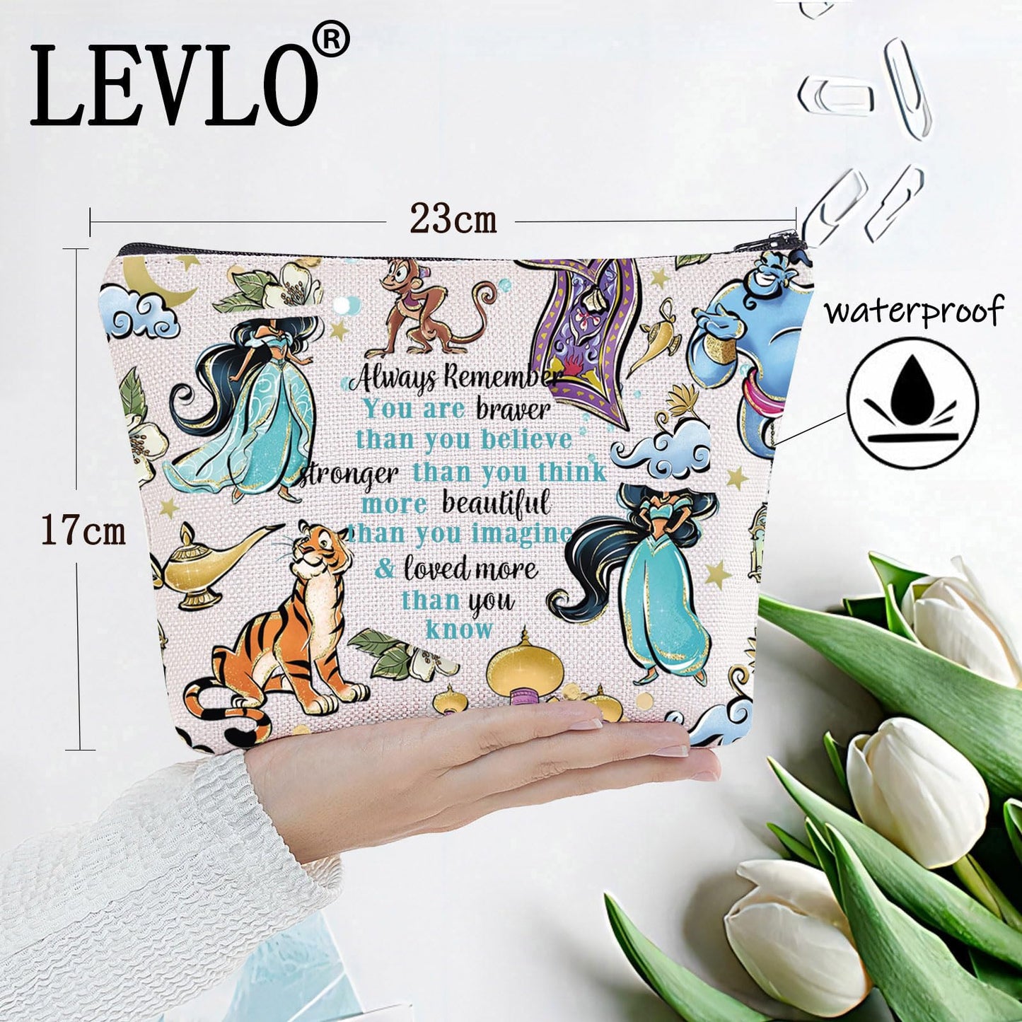 LEVLO Princess Arab Cosmetic Make Up Bag Fairy Tales Fans Gift You Are Braver Stronger Smarter Than You Think Princess Zipper Pouch Bag For Movie Fans (Always LT)