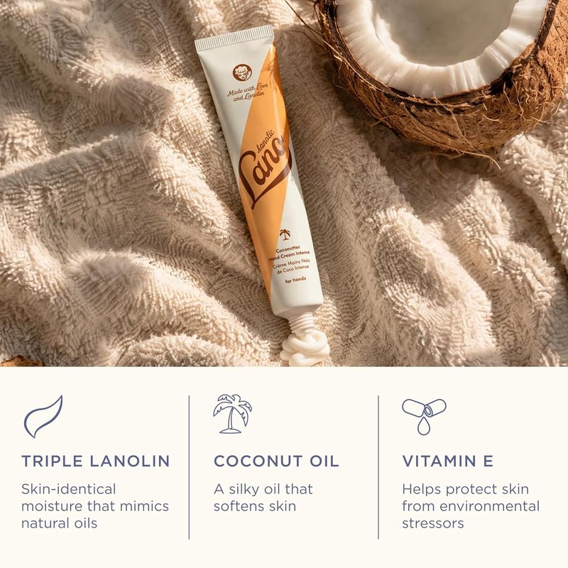 Lanolips Hand Cream - Moisturizing Lanolin Lotion with Coconut Oil & Shea Butter - Nourishes Dry Cracked Hands | 50ml / 1.69 fl oz