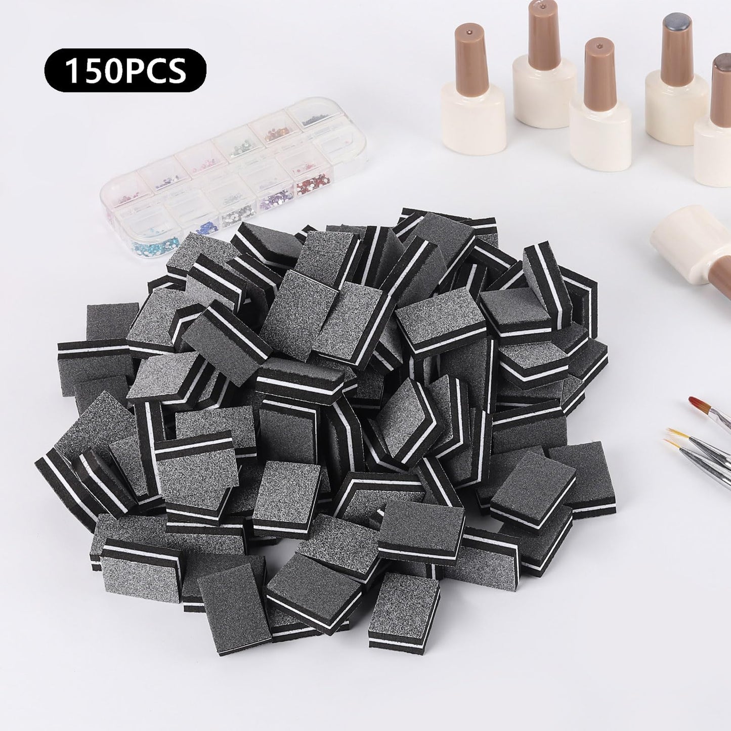 150Pcs Mini Nail Buffer Blocks 100/180 Grit Nail Buffers for Acrylic Nails - Dual Sided Buffers for Nails Polishing(Black)