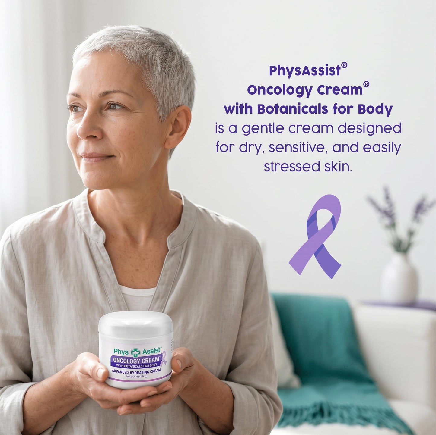 PhysAssist Oncology Cream with Botanicals for Body 4 oz + Lip Balm 3 Pack. Skin Therapy Set for Dry, Sensitive & Stressed Skin – Hydrating Body Cream & Moisturizing Lip Care