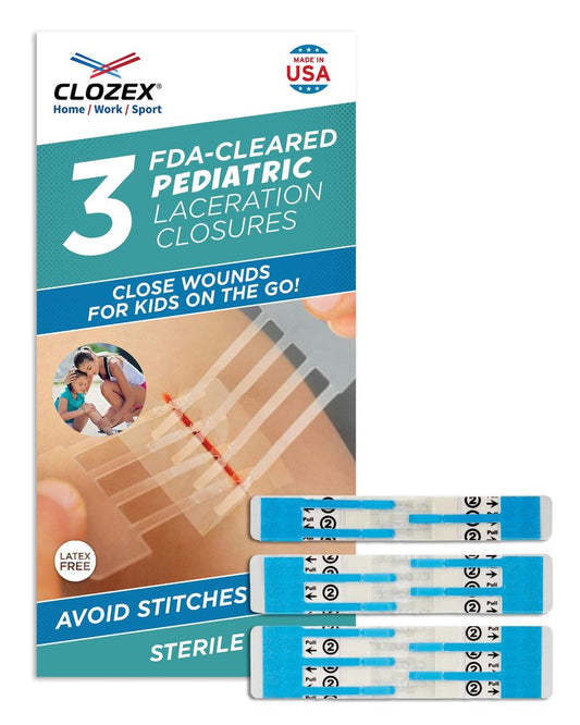 Clozex Pediatric Laceration Closures - Repair Wounds Without Stitches, FSA HSA Eligible Skin Closure Device for 3 Individual Wounds Or Combine for Total Length of 2 3/8 Inches