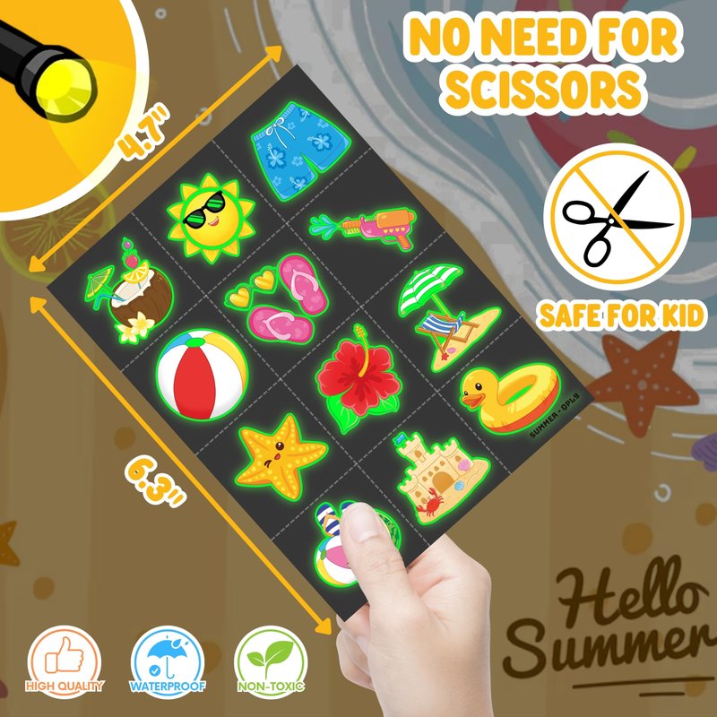 72 PCS Summer Glow in The Dark Party Favors for Kids – 48 Luminous Tattoos & 24 LED Finger Lights, Birthday Goodie Bag Fillers, Pinata Stuffers, Neon Party Supplies for Boys & Girls