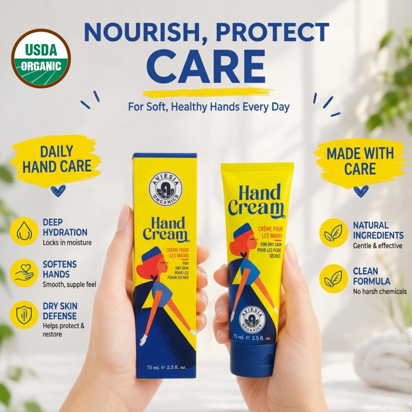Aviesia Organics USDA Certified Hand Cream For Dry Skin 75ml