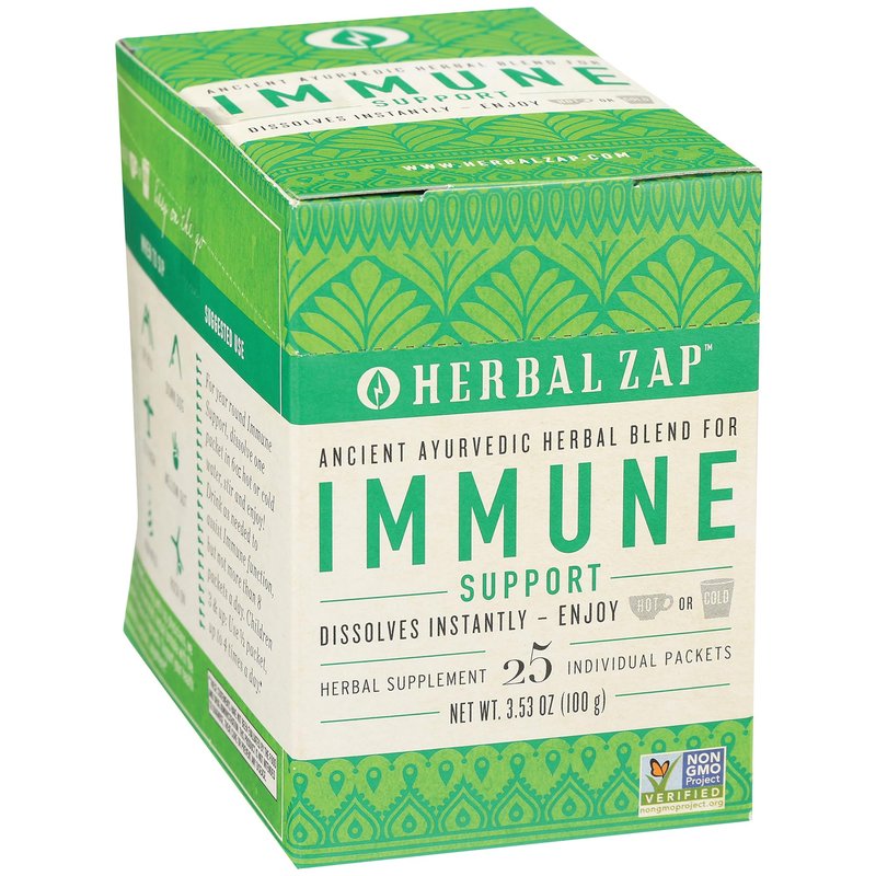 Herbal Zap! Immune Support Supplement Powder (25 Packets Per Box) – Ancient Ayurvedic Herbal Blend, Dissolves in Hot or Cold Water, 0.14 Oz Ea