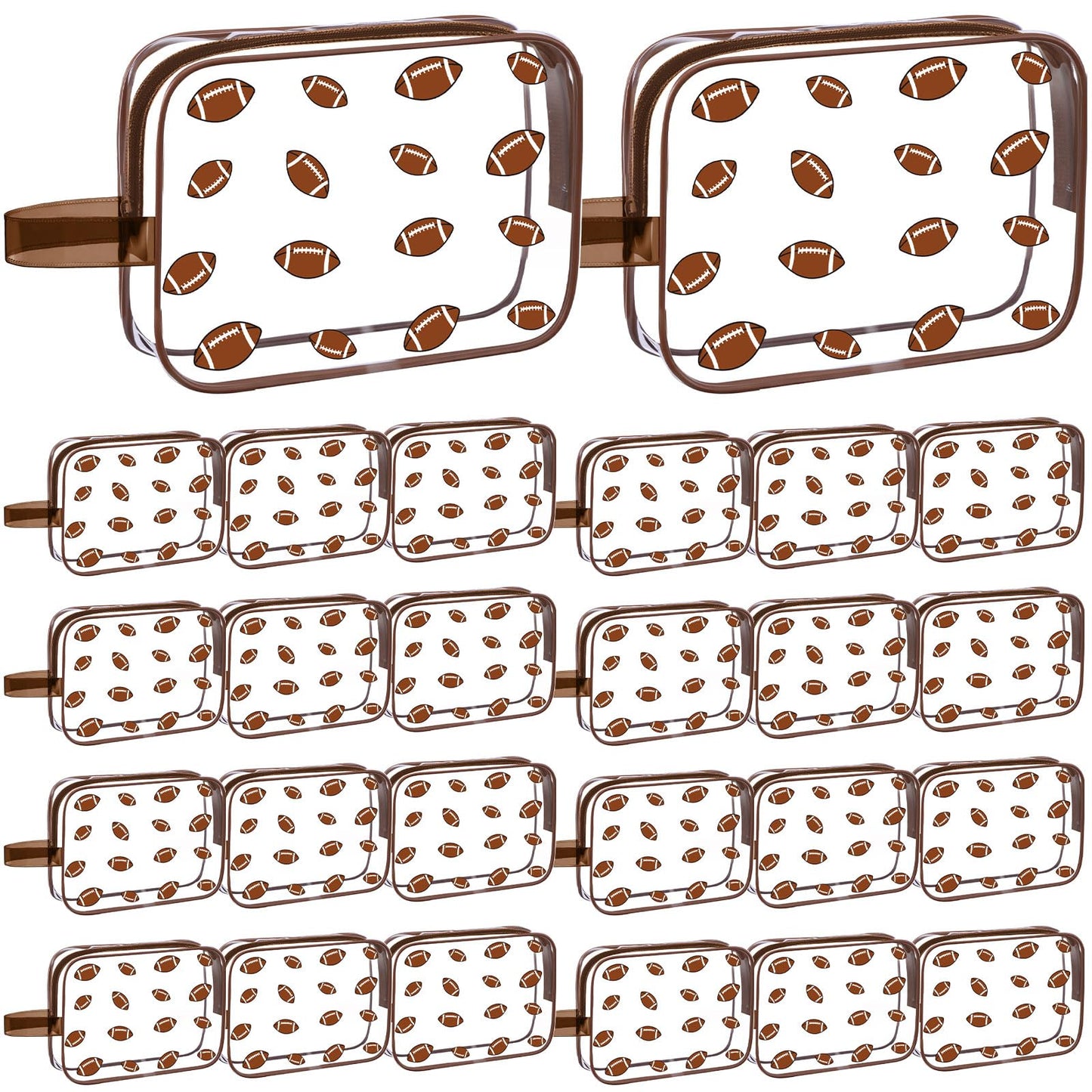 SilTriangle 24 Pcs Football Clear Makeup Bag with Zipper Bulk Sport Goodie Clear PVC Pouch Organizer Waterproof Travel Case for Woman Team Gifts Birthday Decorations Supplies