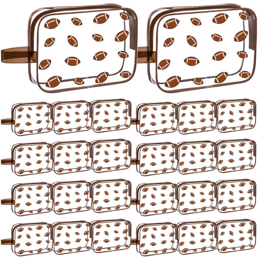 SilTriangle 24 Pcs Football Clear Makeup Bag with Zipper Bulk Sport Goodie Clear PVC Pouch Organizer Waterproof Travel Case for Woman Team Gifts Birthday Decorations Supplies