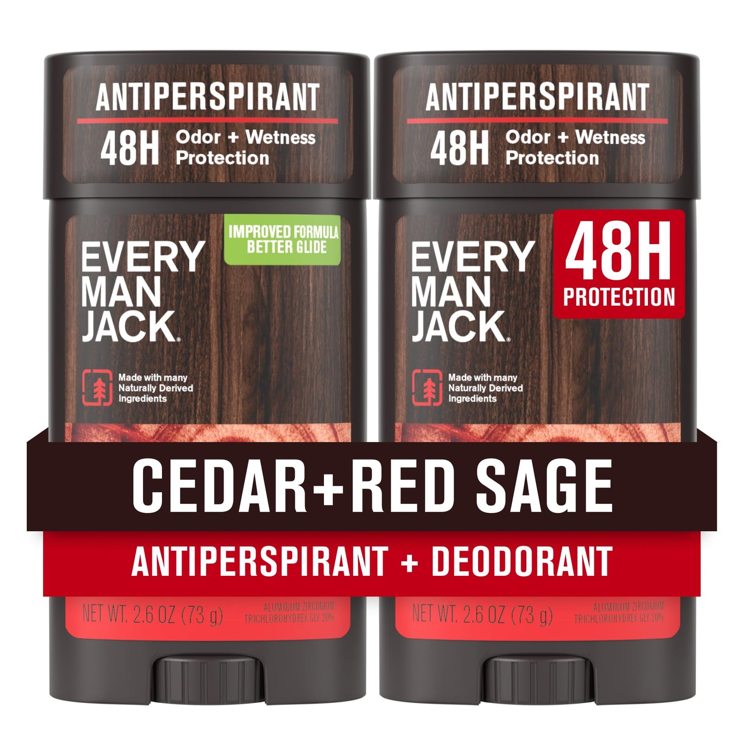 Every Man Jack Men’s Cedar + Red Sage Antiperspirant Deodorant – New & Improved Formula – 48-Hour Odor & Sweat Defense– 2.6 oz (2 Pack)
