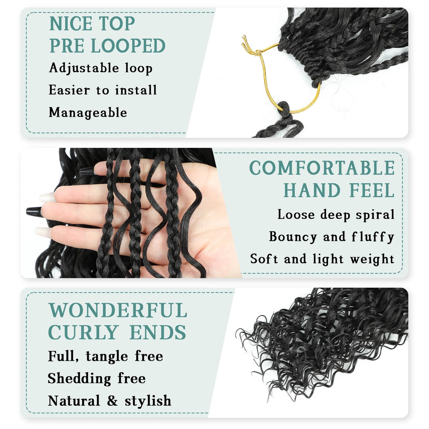 Liyate Boho Box Braids Crochet Hair for Women 18 Inch 7 Packs Black Bohemian Crochet Braids with Curly Ends Goddess Box Braids Crochet Braiding Hair Extensions, 1B