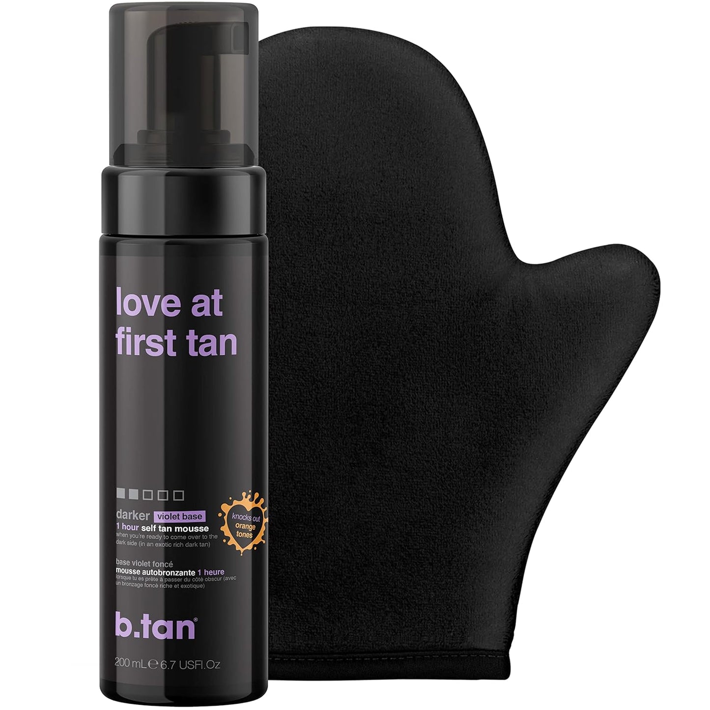 Violet Self Tanner Kit - Dark Tanning Mousse with Mitt Applicator | 1 Hour Express, Vegan, 6.7 Fl Oz
