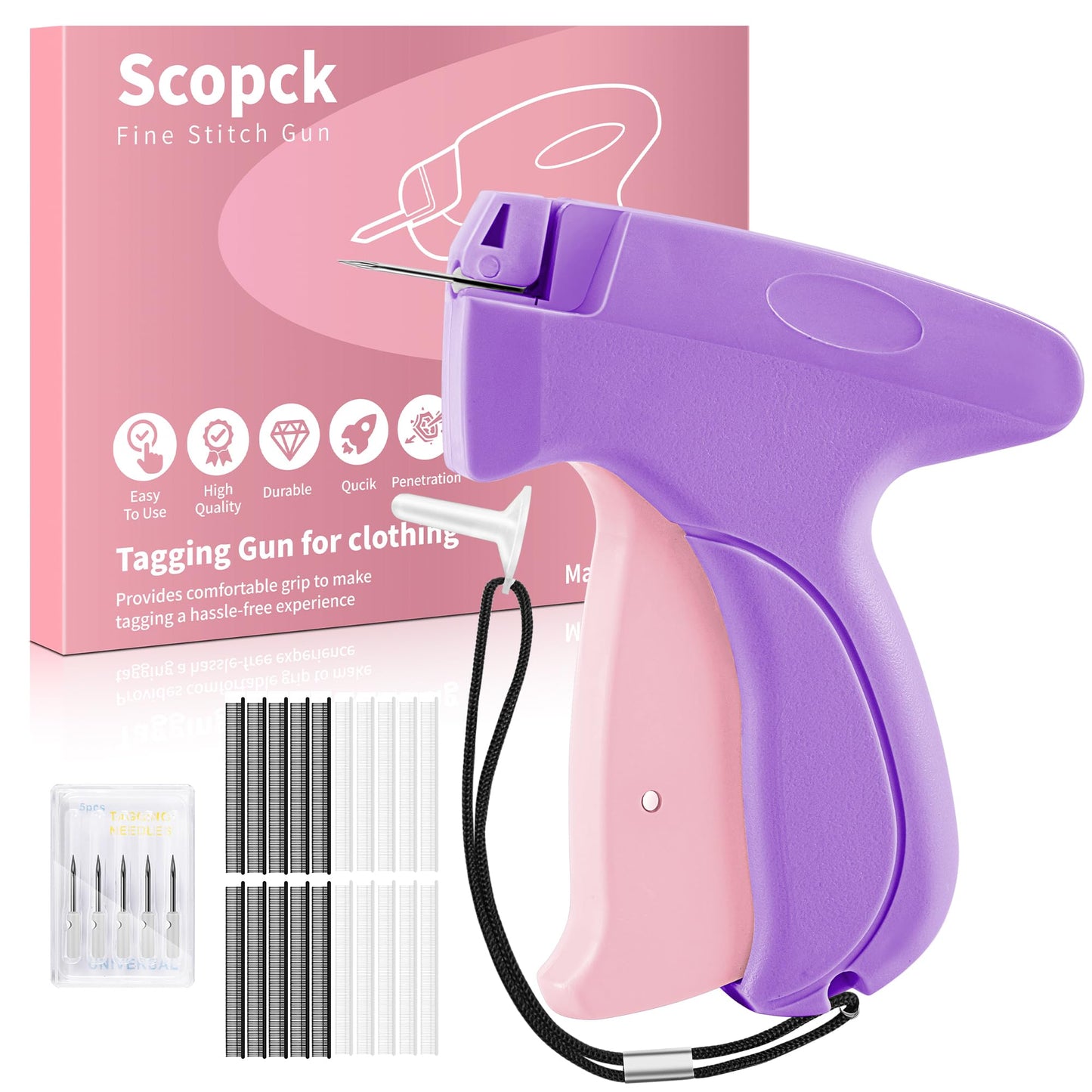 Stitch Gun for Clothes - Handheld Stitch Gun Quick Clothing Fixer - Tagging Gun - Includes 6 Needle, 1000 Black Fasteners & 1000 White Fasteners
