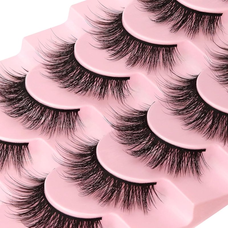 3D Volume Faux Mink False Eyelashes - Natural Looking Manga Lashes | 16mm Wispy Anime Strip Lashes - 7 Pairs for Cosplay