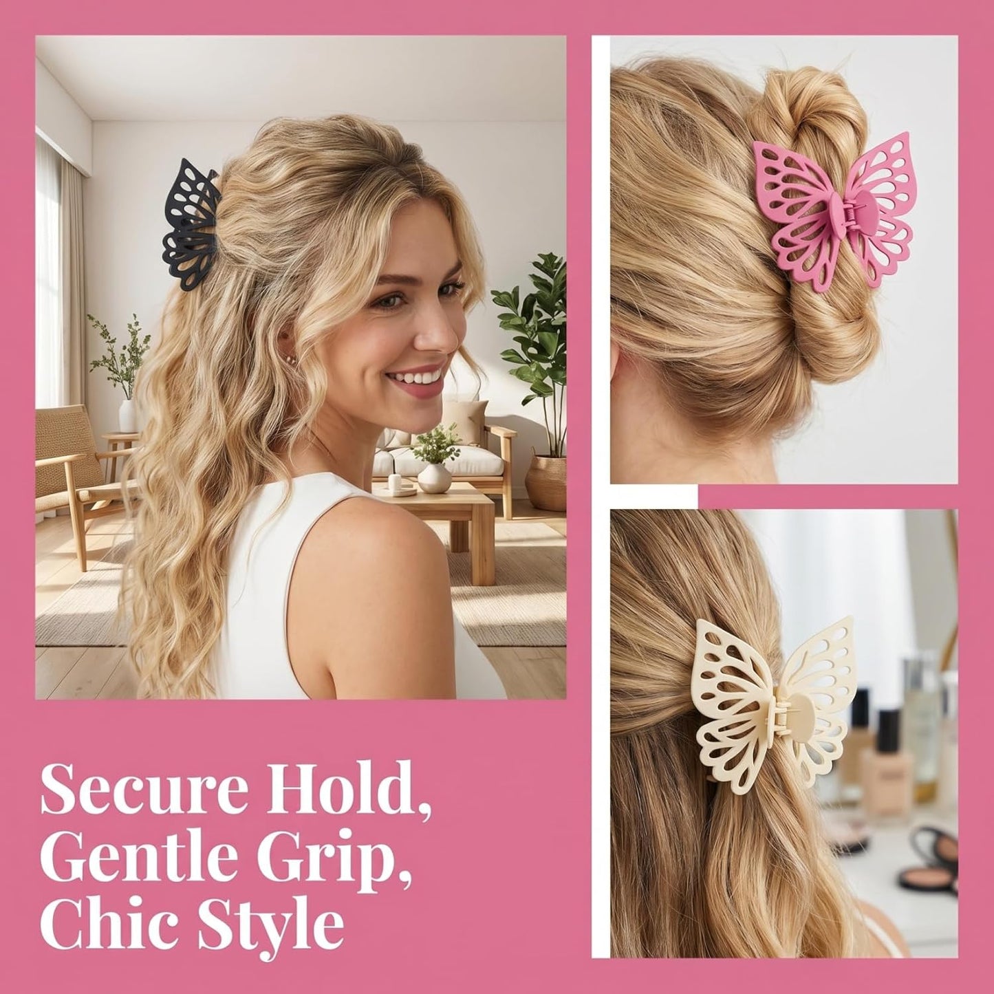 KALLORY Large Butterfly Hair Clips - 3 Stylish Jaw Clips for Thick & Fine Hair | Perfect for Everyday & Special Occasions