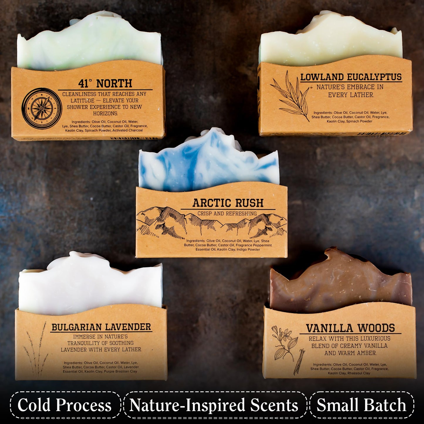 CompassSoap Natural Bar Soap for Women & Men | Skin-Friendly, Hand Made Soap Bar Gift Set | Best Exfoliating and Cleansing Bar Soap for Men & Women | 5 Oz. Variety Pack of 5
