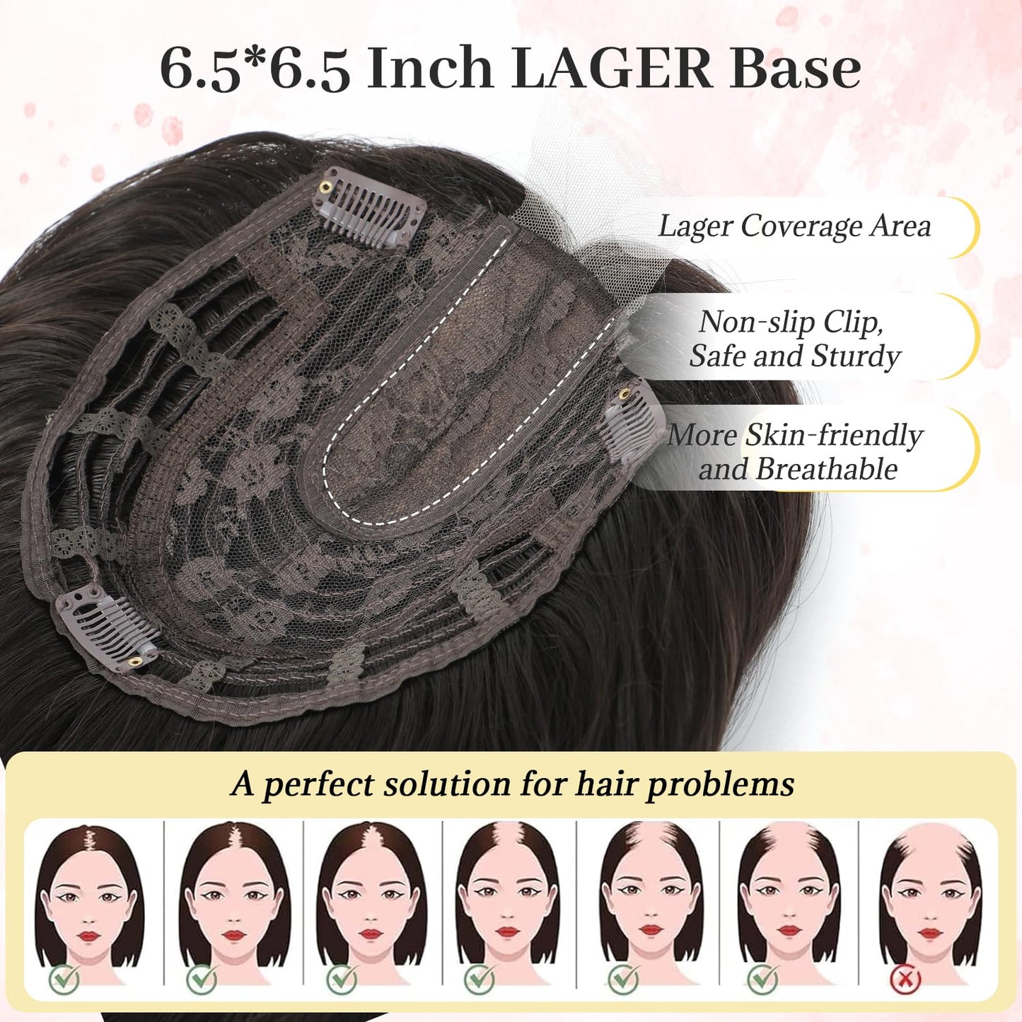 Ms Taj 12 Inch Hair Topper for Women with Thinning Hair, 6.5"x6.5" Large Base Synthetic Topper with Bangs, Fiber Wiglets Ladies Hair Pieces for Daily Wear, Work, Party-Brown Black