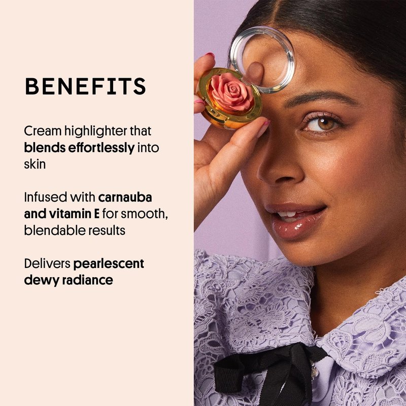 Winky Lux Cheeky Rose Cream Highlighter - Weightless Cream Makeup for Cheeks, Effortlessly Blendable, Skincare-Infused with Vitamin E, Light Gold, Brilliant